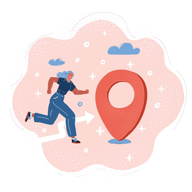 Illustration vectorielle d'une femme qui court vers le lieu