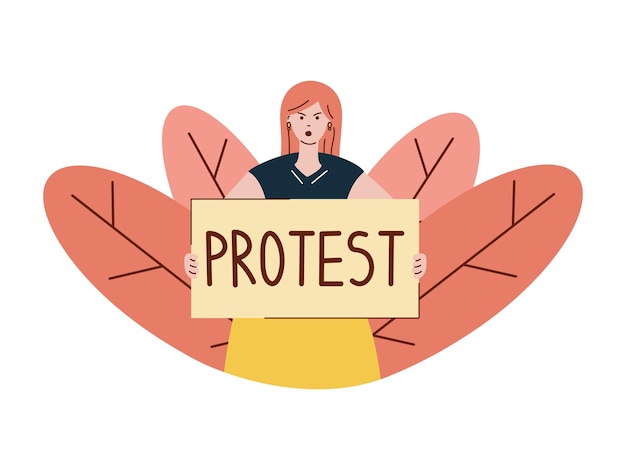 Illustration Vectorielle Avec Une Femme Qui Proteste Fille Avec Une Pancarte De Protestation Protestation Femme Tenant Une Affiche