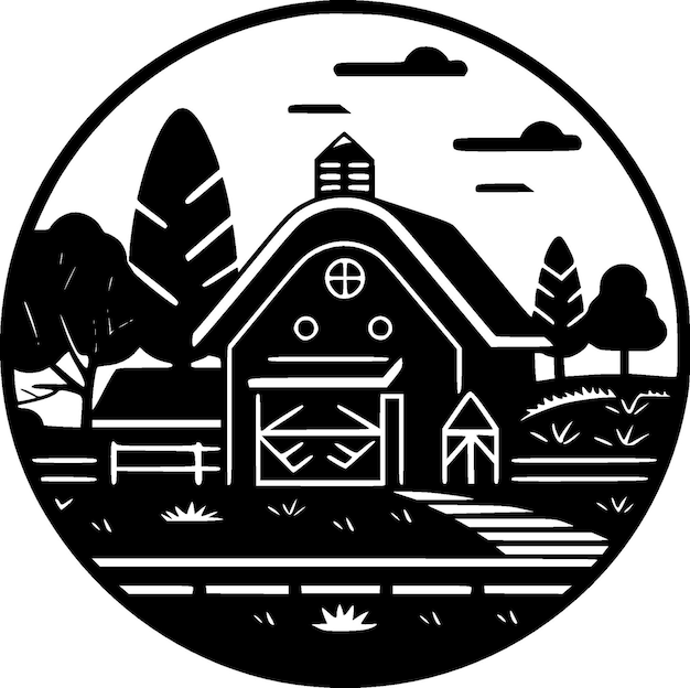 Illustration Vectorielle De La Ferme Minimaliste Et Du Logo Plat