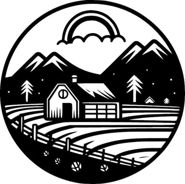 Illustration Vectorielle De La Ferme Minimaliste Et Du Logo Plat