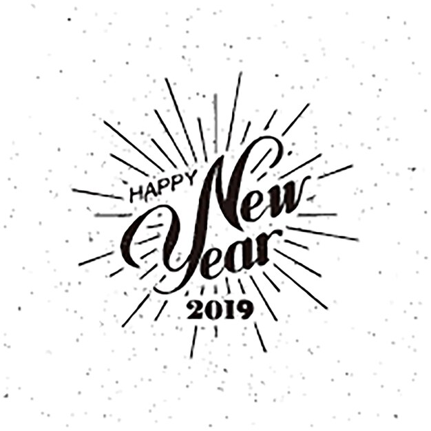Vecteur illustration vectorielle de la fête du nouvel an 2019 avec composition de lettres et éruption vintage festi