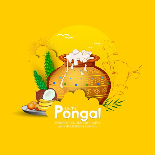 illustration vectorielle de la fête de Happy Pongal du Tamil Nadu en Inde du Sud