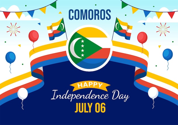 Vecteur illustration vectorielle de la fête de l'indépendance des comores le 6 juillet avec le drapeau comorien agitant