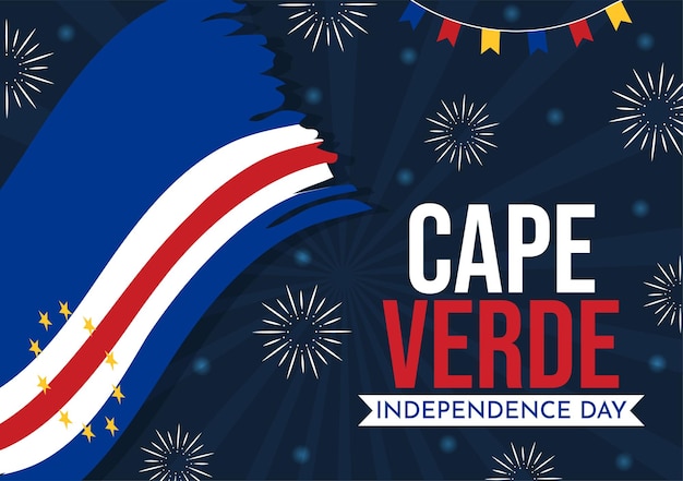 Illustration vectorielle de la fête de l'indépendance du Cap-Vert heureux avec drapeau ondulant dans les modèles de joyeuses fêtes