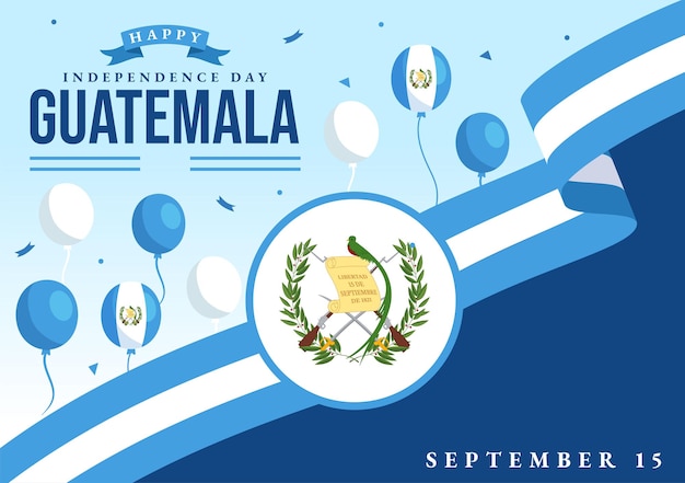 Illustration vectorielle de la fête de l'indépendance du Guatemala le 15 septembre avec fond de drapeau ondulant