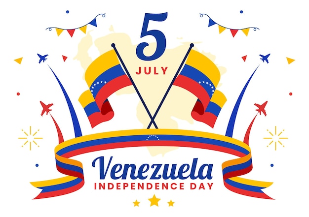 Vecteur illustration vectorielle de la fête de l'indépendance du venezuela le 5 juillet avec des drapeaux et des confettis dans la fête commémorative