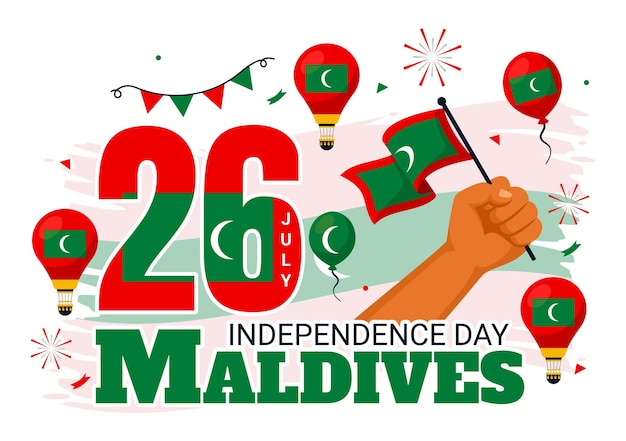 Vecteur illustration vectorielle de la fête de l'indépendance des maldives le 26 juillet avec le drapeau et le ruban des maldives.
