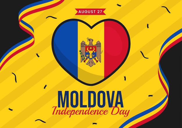 Illustration vectorielle de la fête de l'indépendance de la Moldavie le 27 août avec drapeau ondulant en fête nationale