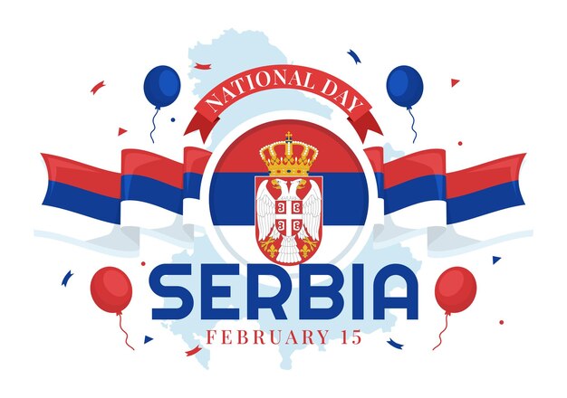 Vecteur illustration vectorielle de la fête nationale de la serbie avec le drapeau agitant lors de la célébration de la fête de l'indépendance