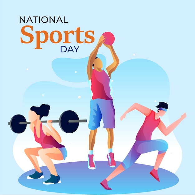 Illustration vectorielle de la fête nationale des sports avec des sportifs de différents sports dans un dessin animé plat