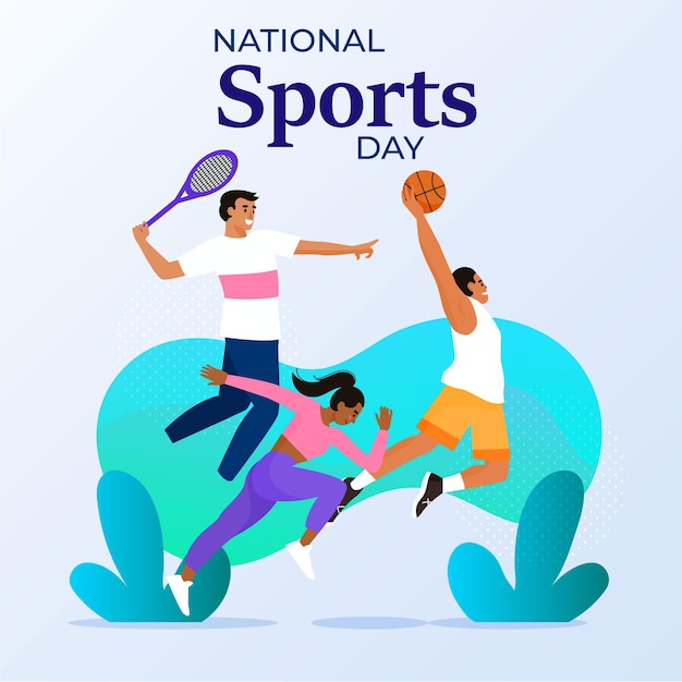 Illustration vectorielle de la fête nationale des sports avec des sportifs de différents sports dans un dessin animé plat