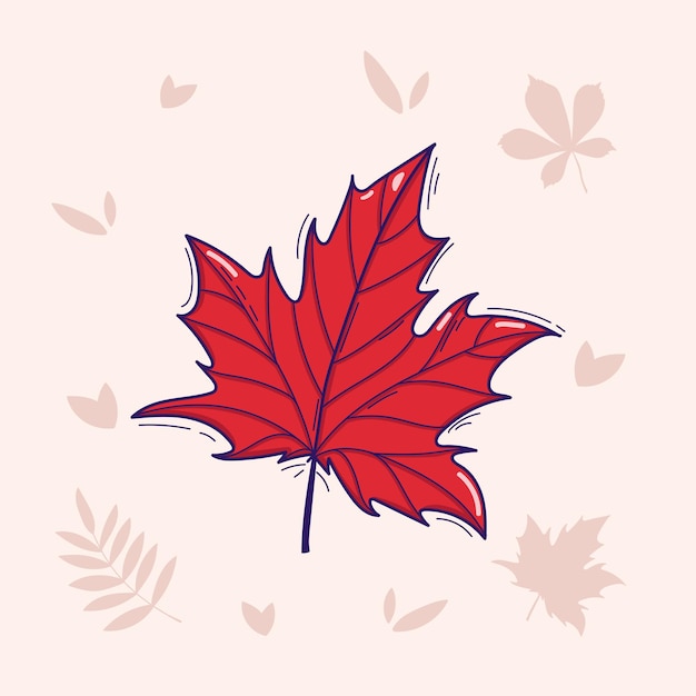 Illustration Vectorielle De Feuille D'érable Rouge En Style Doodle Isolée Sur Un Fond Clair Avec Des Feuilles D'automne