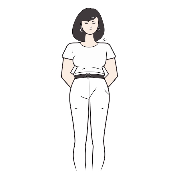 Vecteur illustration vectorielle d'une fille en chemise blanche et en jeans