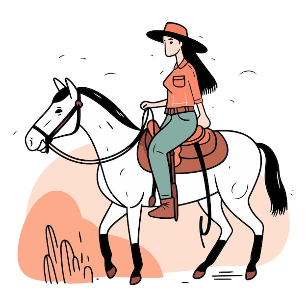 Vecteur illustration vectorielle d'une fille à cheval dans un style de dessin animé mignon