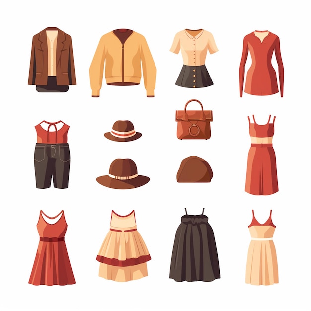 illustration vectorielle fille collection de mode vêtements set de dessins animés vêtements vêtements robe gr