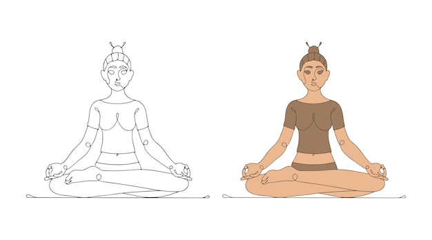 Illustration Vectorielle D'une Fille Faisant Du Yoga Et Assise Dans La Position Du Lotus