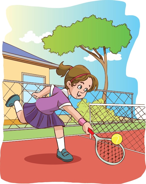 illustration vectorielle d'une fille jouant au tennis