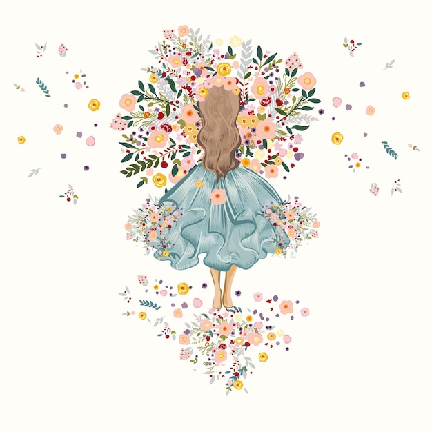 Vecteur illustration vectorielle d'une fille de mode tenant de belles fleurs