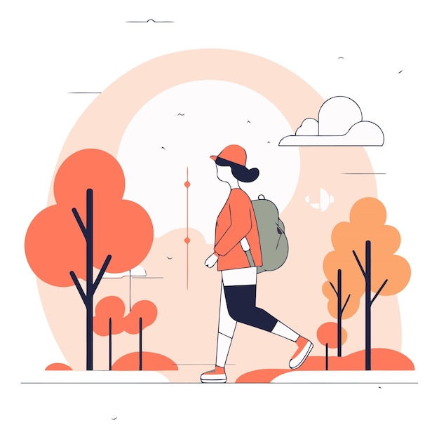 Vecteur illustration vectorielle d'une fille en vêtements de sport faisant du jogging dans un parc d'automne