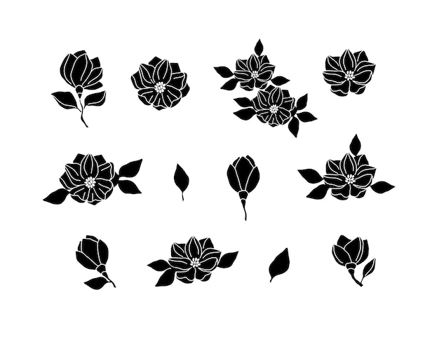 Vecteur illustration vectorielle de fleur de magnolia silhouette