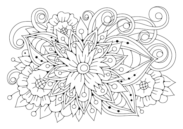 Vecteur illustration vectorielle avec des fleurs abstraites à colorier. art-thérapie pour enfants et adultes. coloriage de fleurs.