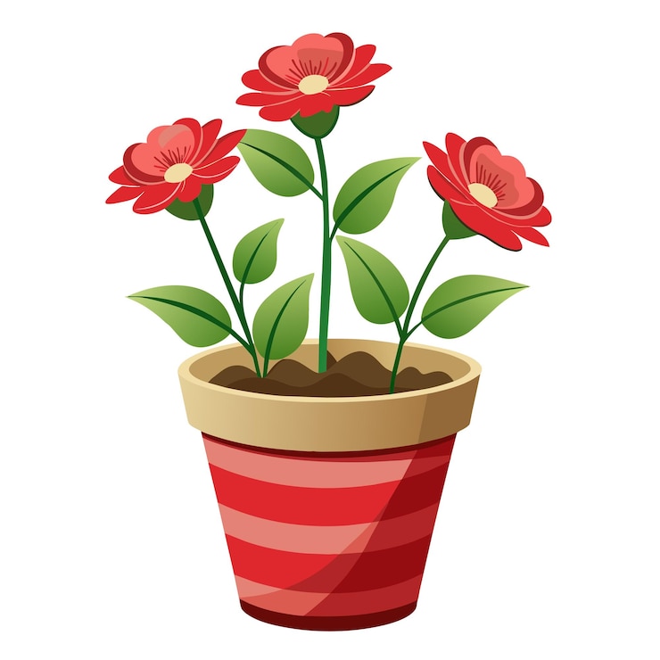 Vecteur illustration vectorielle de fleurs dans des plantes d'intérieur en pot