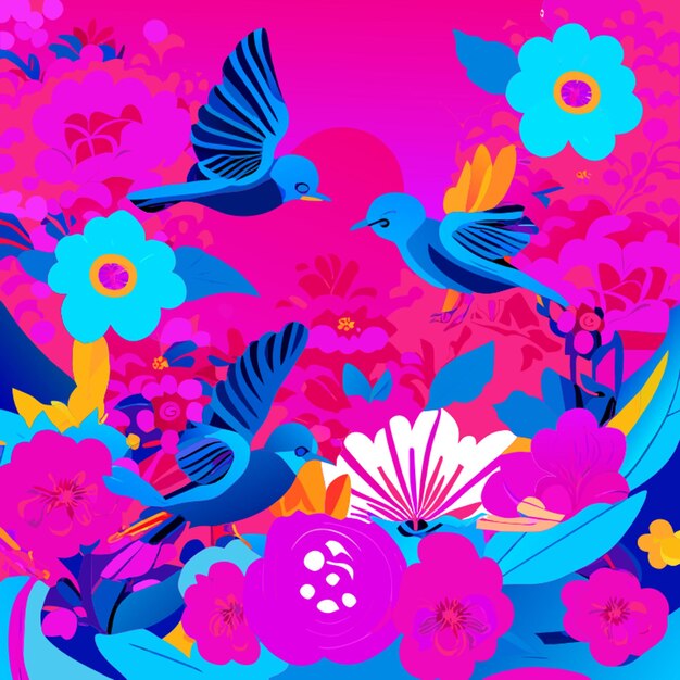 Illustration Vectorielle De Fleurs Et D'oiseaux Japonais