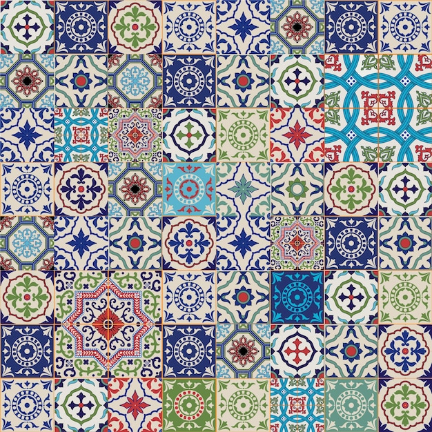 Illustration vectorielle de fleurs vintage en céramique bleue traditionnelle