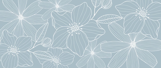 Illustration Vectorielle Floral Bleu Pâle Avec Fleurs Marguerites Branches Feuilles Et Bourgeons Pour Décor Couvre Fonds D'écran