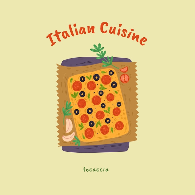 Vecteur illustration vectorielle de la focaccia italienne