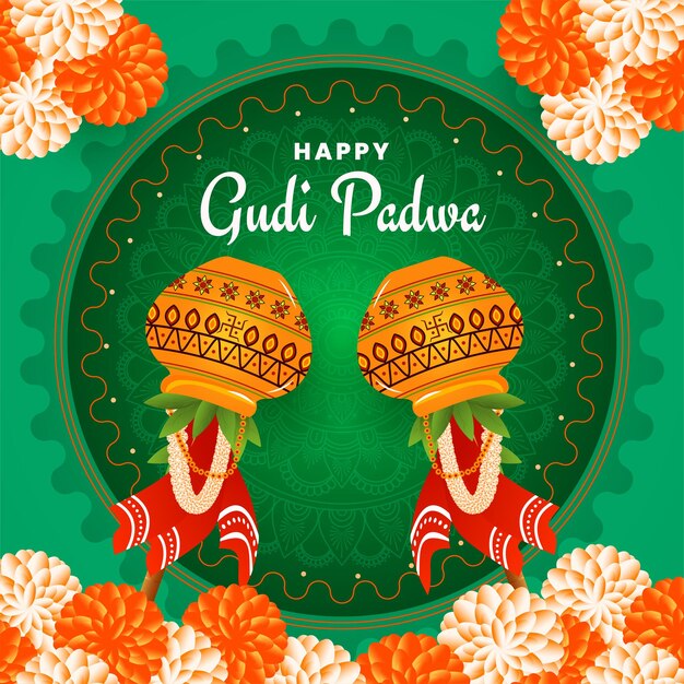 Vecteur illustration vectorielle avec fond décoré de gudi padwa célébration du nouvel an lunaire de l'inde