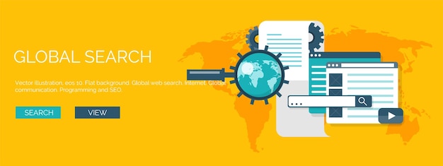 Illustration vectorielle fond plat codage programmation seo application d'optimisation des moteurs de recherche