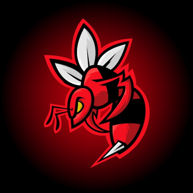 Illustration Vectorielle De Frelon Rouge Mascotte, Création De Logo D'abeille En Colère