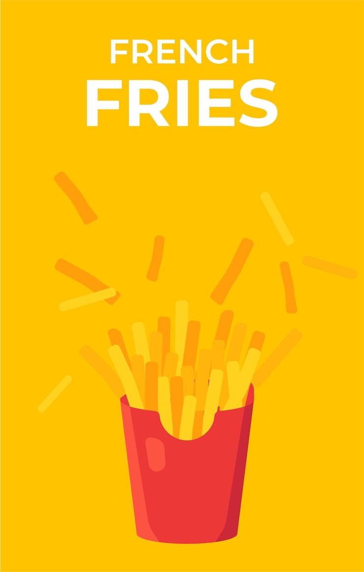 Vecteur illustration vectorielle de frites juteuses dans un style moderne sur jaune