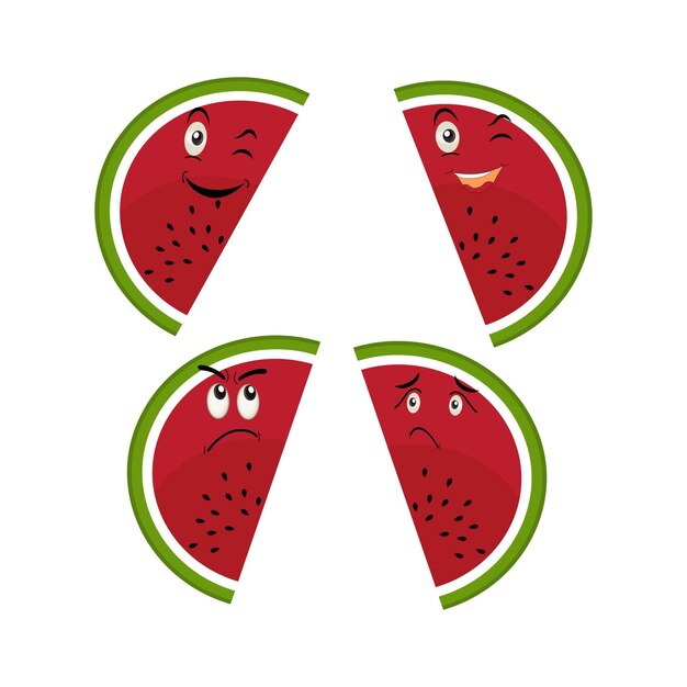 Illustration vectorielle de fruits frais à base de pastèque avec différents visages et expressions
