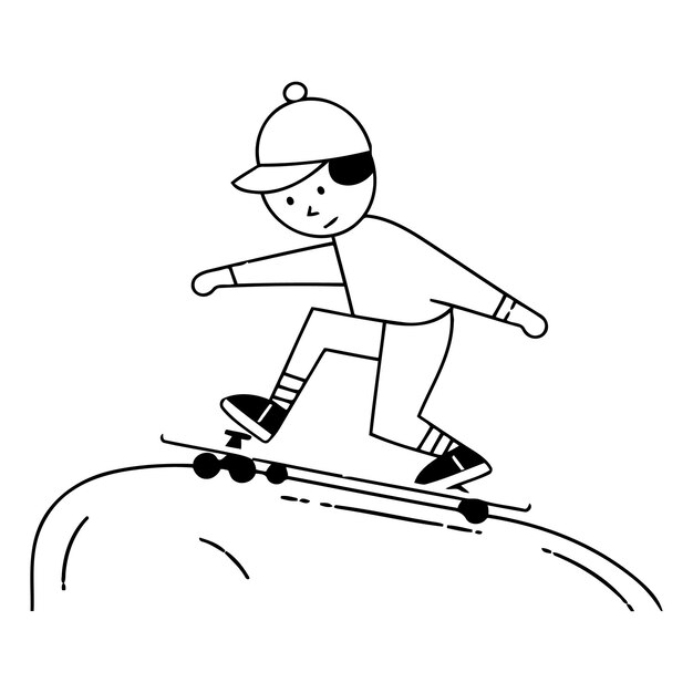 Illustration Vectorielle D'un Garçon Faisant Du Skateboard Sur Un Skateboard De Style Plat