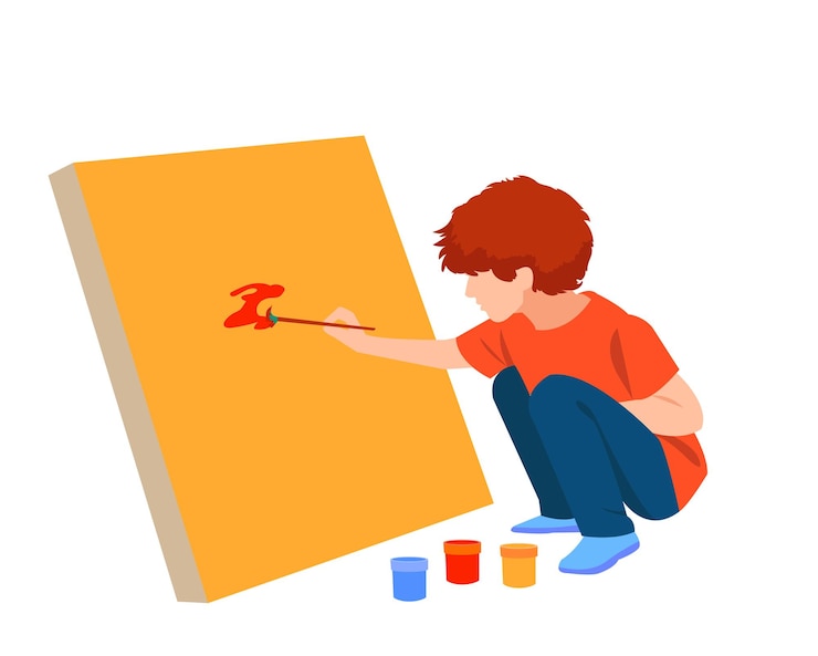 Vecteur illustration vectorielle d'un garçon peignant sur toile