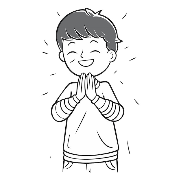 Illustration vectorielle d'un garçon priant les mains jointes