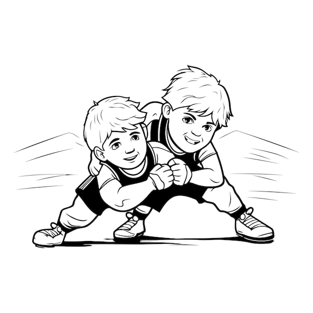 Vecteur illustration vectorielle d'un garçon qui court avec son père sur un fond blanc
