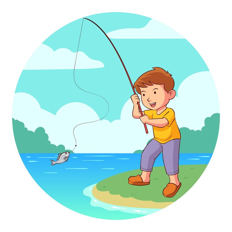 illustration vectorielle d'un garçon qui pêche