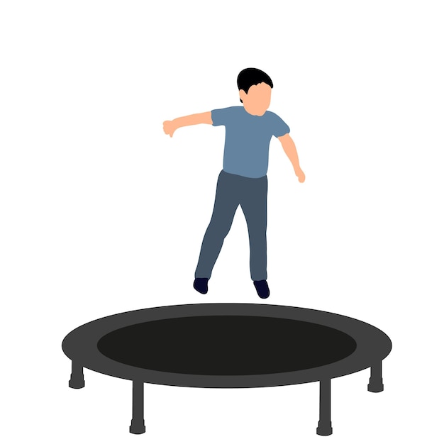 Illustration Vectorielle D'un Garçon Sautant Sur Un Trampoline, Icônes, Concept D'enfance