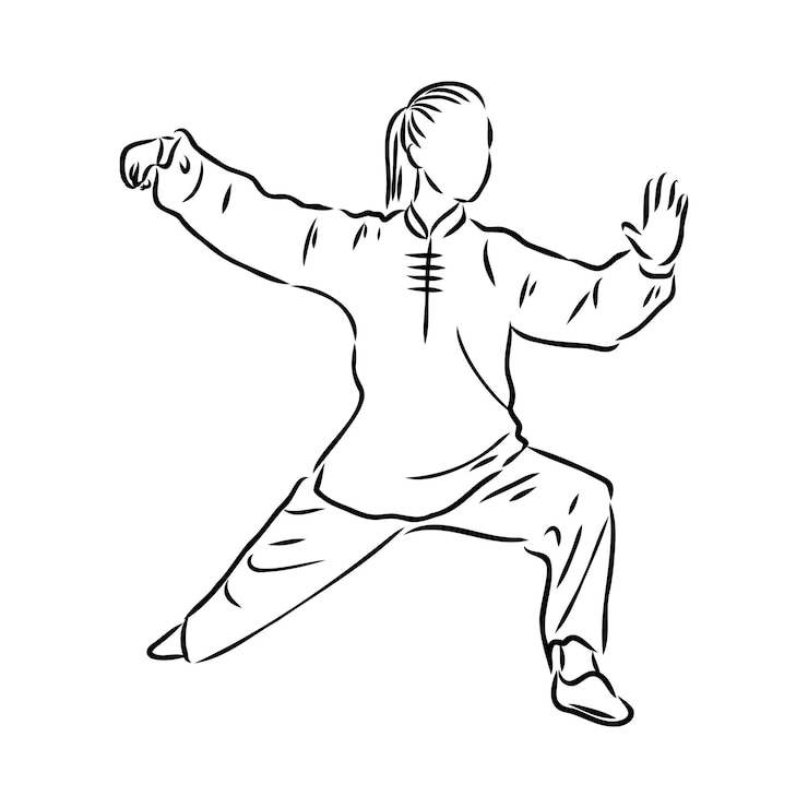 Vecteur illustration vectorielle d'un gars effectuant des exercices de tai-chi et de qigong
