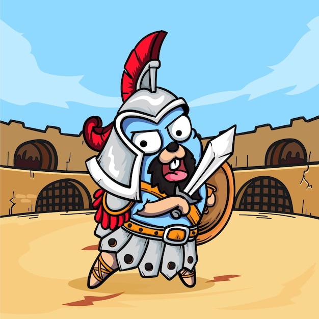 Vecteur illustration vectorielle de gladiateur monstre drôle mignon