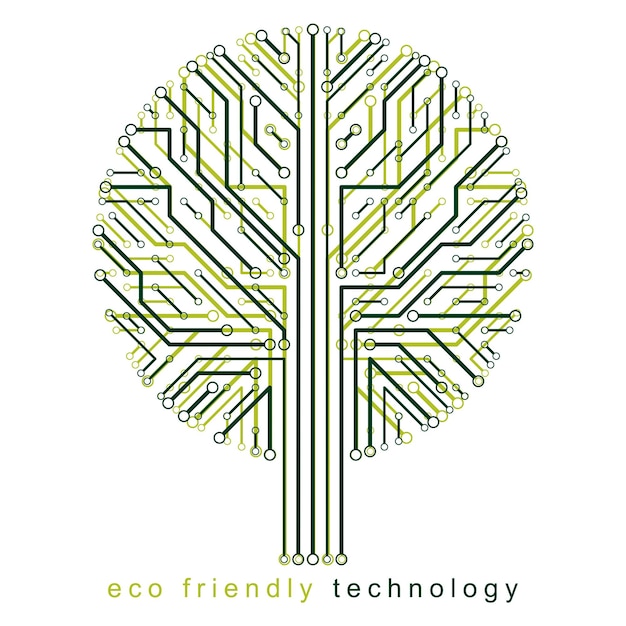 Illustration vectorielle graphique de l'arbre créé dans la conception des technologies de communication. Concept de technologie écologique.