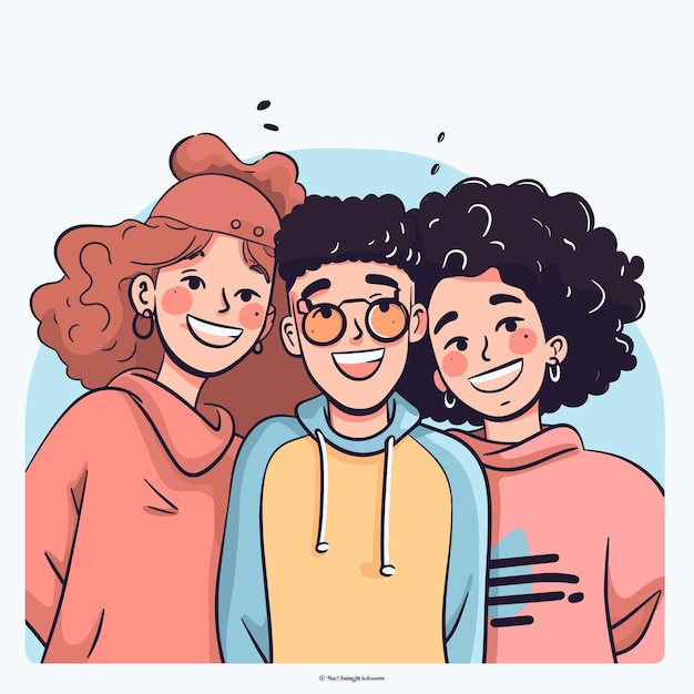 Illustration vectorielle d'un groupe d'amis heureux avec des coiffures différentes