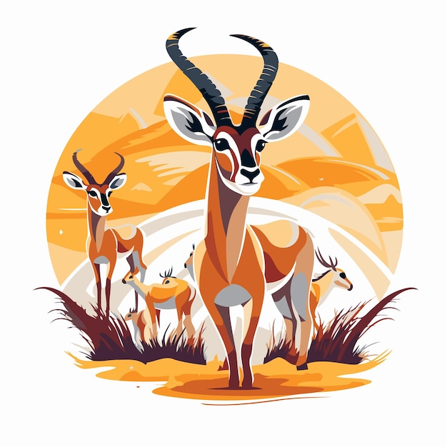 Illustration Vectorielle D'un Groupe D'antilopes Dans La Savane