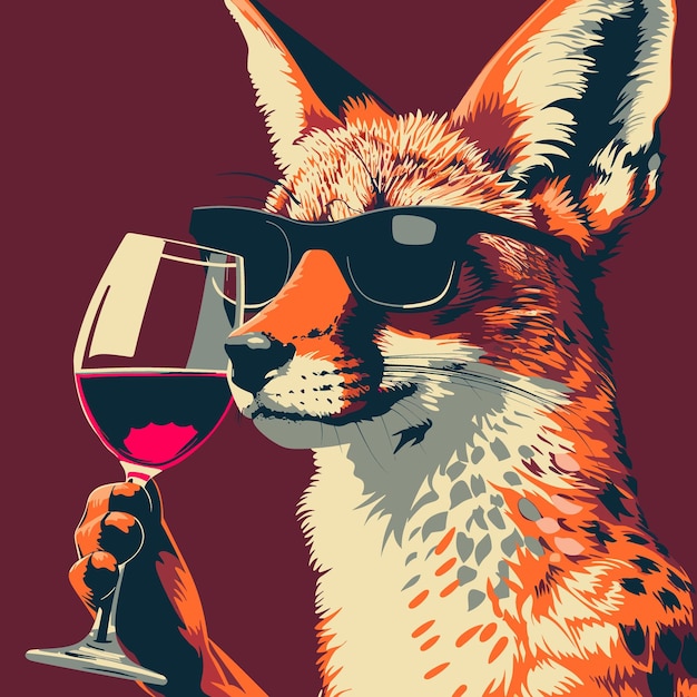 Illustration vectorielle d'un guépard en lunettes de soleil avec un verre de vin rouge