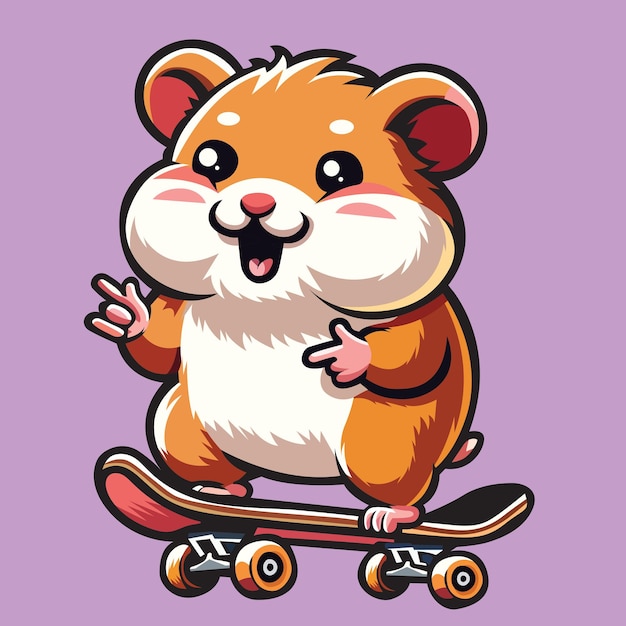 Illustration Vectorielle D'un Hamster Sur Une Planche à Roulettes