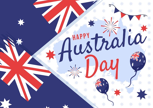 Illustration vectorielle de Happy Australia Day le 26 janvier avec une carte et un drapeau australien pour l'affiche