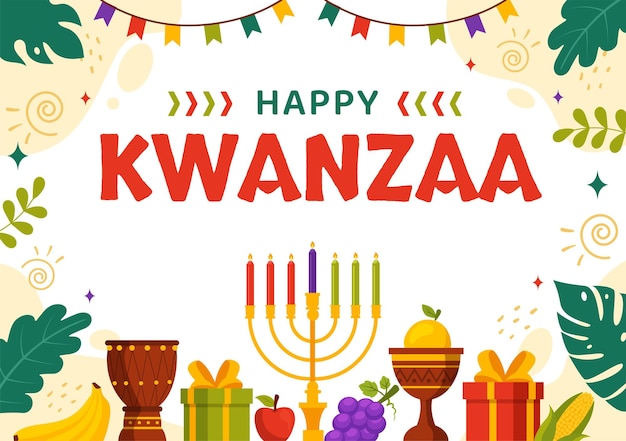 Illustration Vectorielle Happy Kwanzaa En Vacances Traditionnelles, Symbole Africain, Fond De Dessin Animé Plat